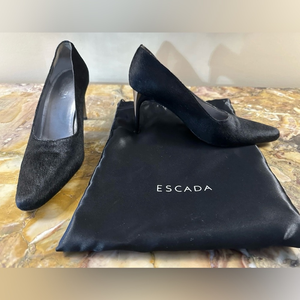 Escada Leather Cow Hide Heels Pumps Size 8.5 Mirror Heels $550